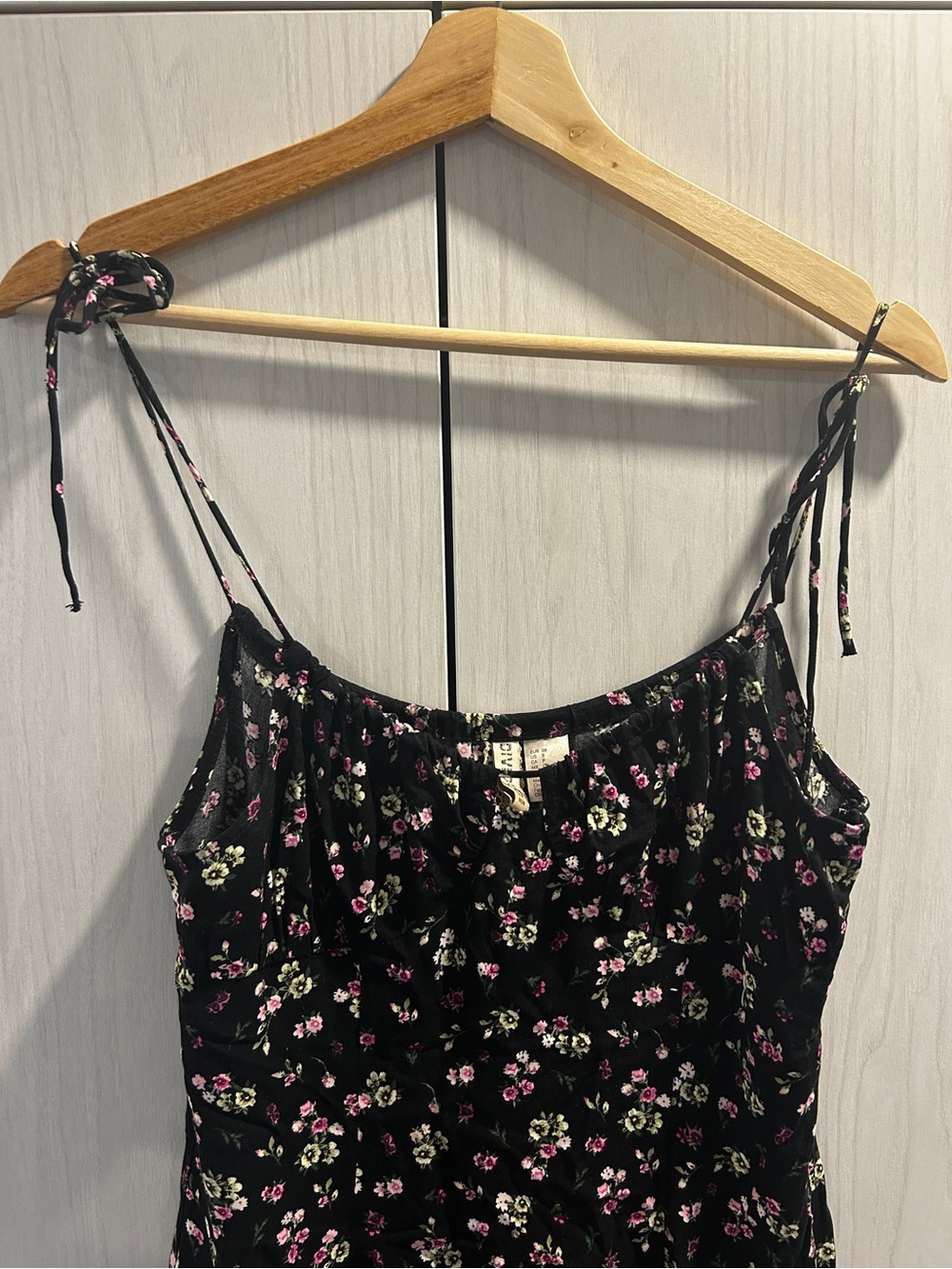 Divided Black Floral Tie-Shoulder Cami